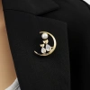 Xuhui brand exquisite copper plated with real gold and set with zircon, fashionable and versatile moon-shaped cat brooch Specification image